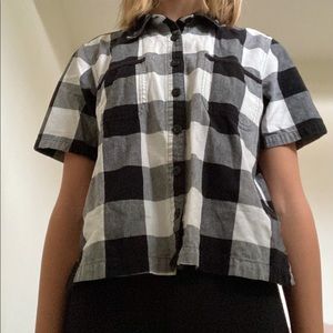 Cropped checkered button up shirt with collar